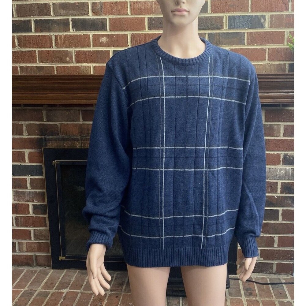 Oscar De La Renta Pullover Sweater Cotton Crewneck Mens Size XXL  Blue Pre Owned